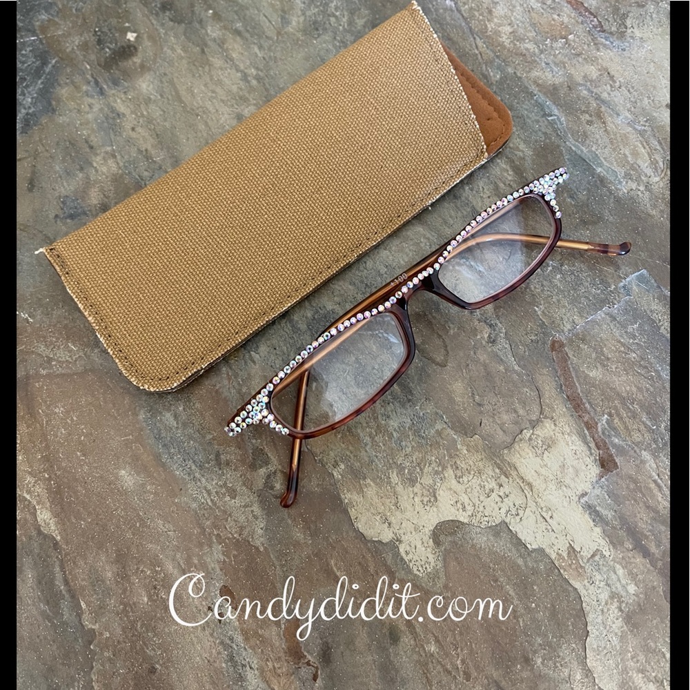 NWT Brown Tortoise Frames With Tiny AB Crystals Bling Reader Glasses 1.00 & Case